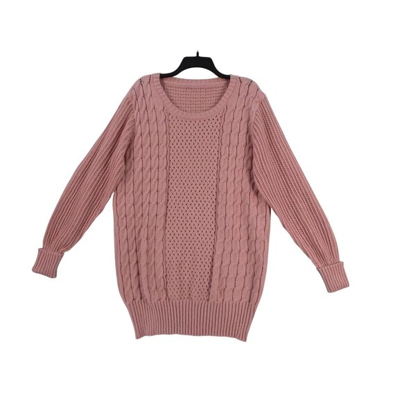 Pink Cable Knit Sweater Size - XXL 100% Polyester Crew Neck Long Sleeve - Picture 2 of 9